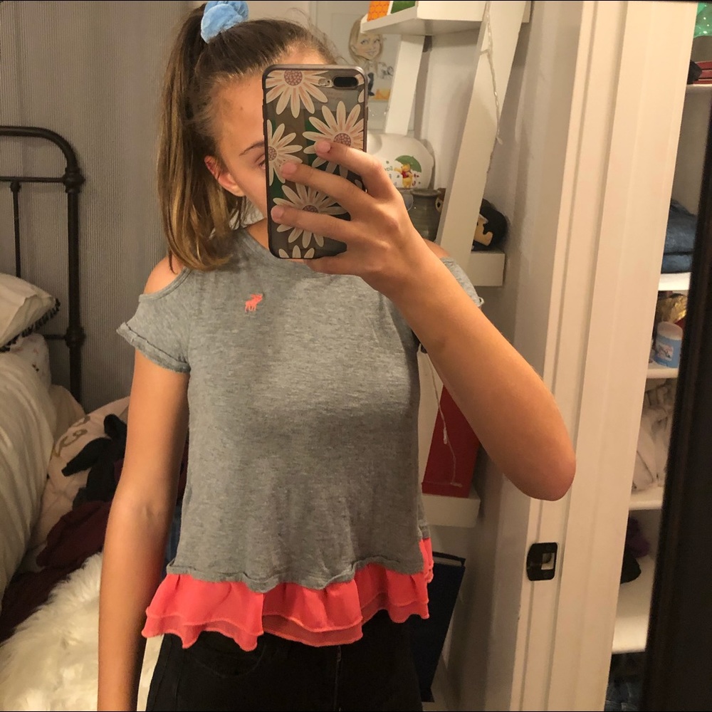 Grey, pink ruffle Abercrombie & Fitch t-shirt